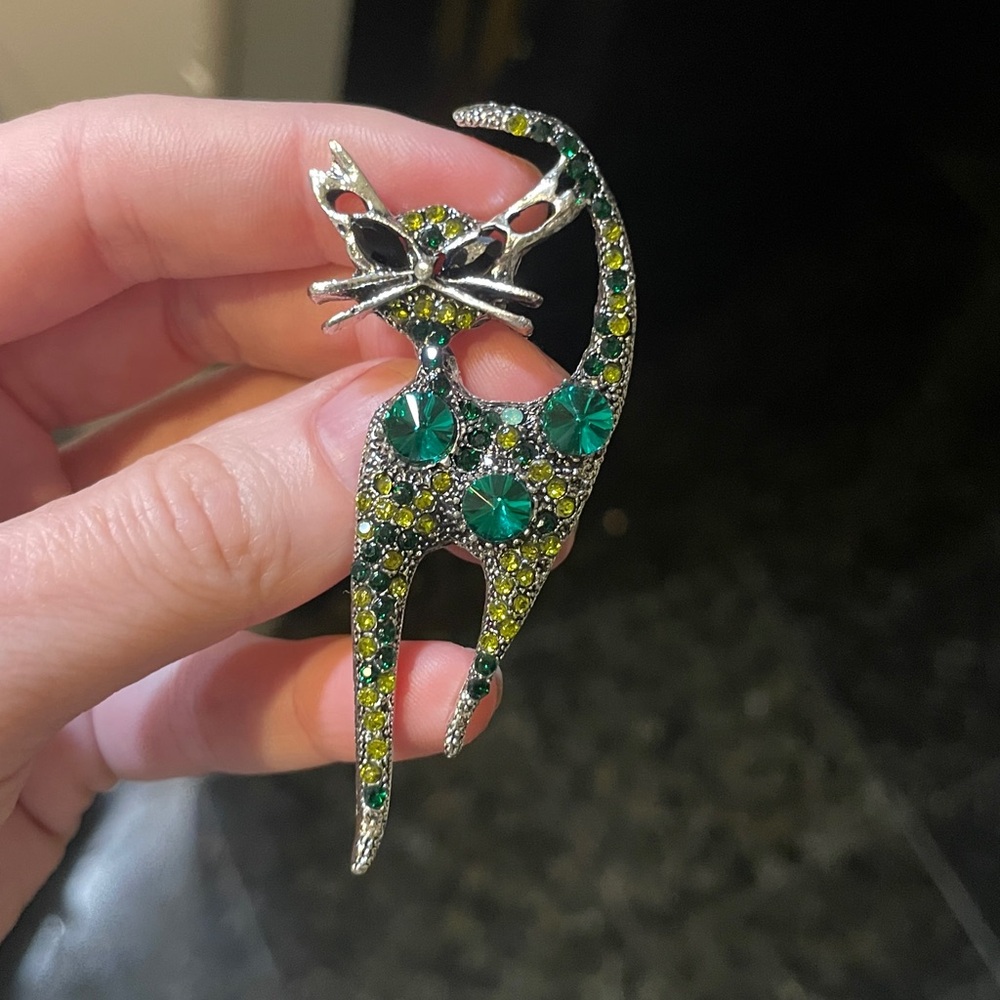 Green Cool Cat Brooch